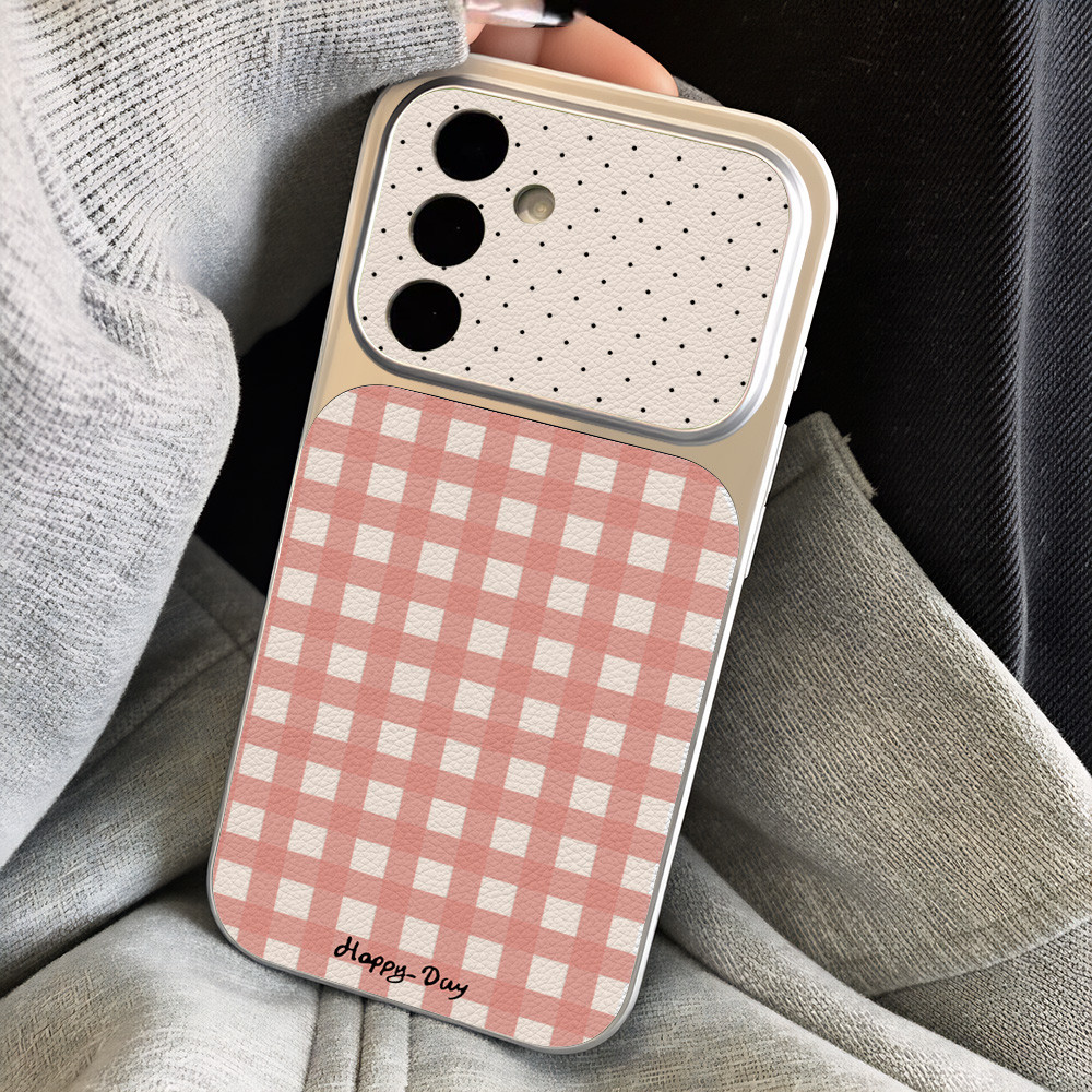 Kotak-kotak Merah Muda Kulit Case Hp Untuk IPhone 11 12 13 14 15 16 17 Pro Max Case Lucu Cantik Beni