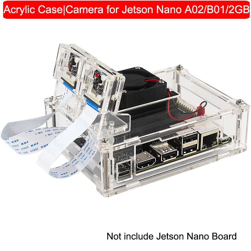 Nvia Jetson Nano Acrylic Case Transparent Shell with IMX219 Camera + Holder + Cooling fan Option for