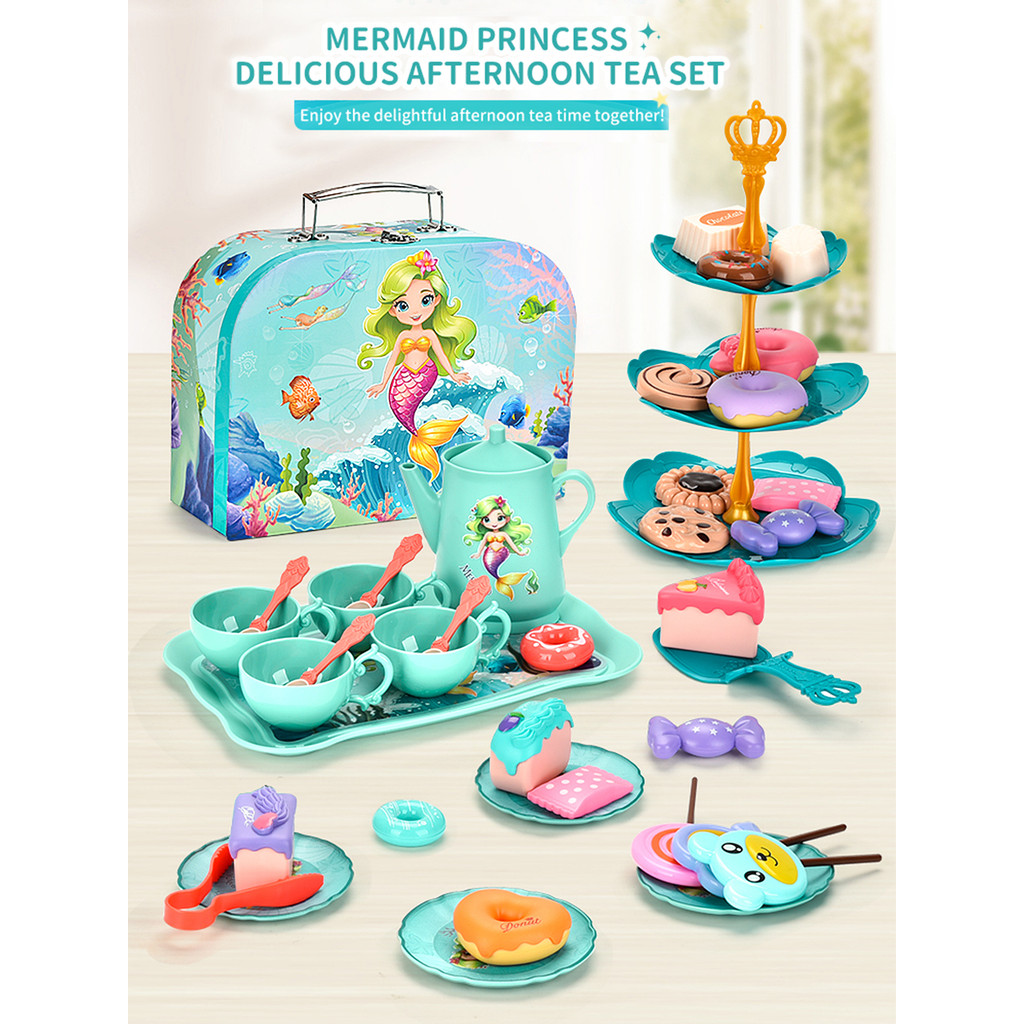 Girls Afternoon Tea Set , Mermaid Princess Afternoon Tea Toy, Tea Party Dress Up Toys, Simulated Des
