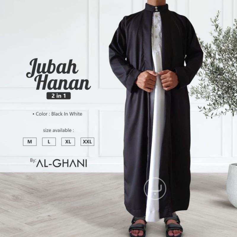 top sale 1 set jubah pria luar dalam, jubah hanan 2 in 1, jubah gamis pria premium bahan katun exlus