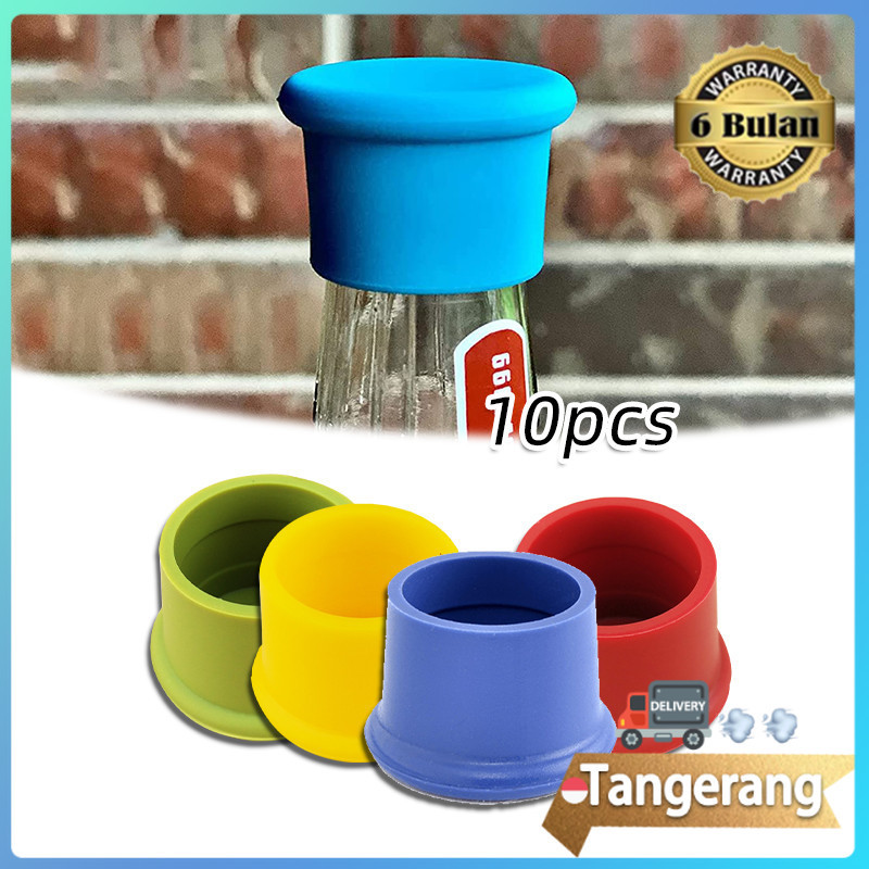 10pcs Karet Tutup Botol Minum Reusable / Tutup Botol Karet Silikon Warna-Warni / Tutup Botol Silicon