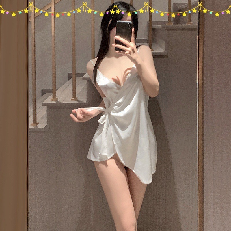 [Saror]Piyama Seksi Wanita Satin dengan Tali Pengikat Gaun Malam