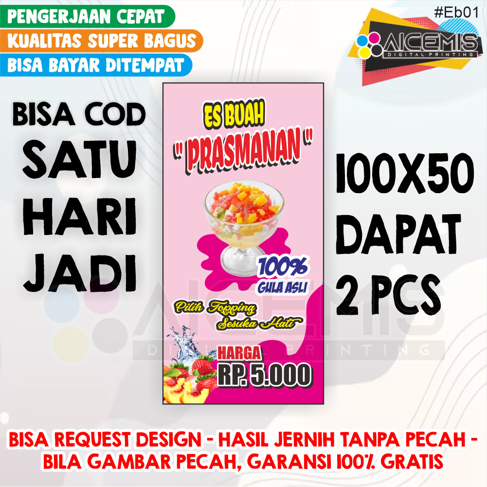 1 HARI JADI Spanduk Es Buah Prasmanan 5000 / Spanduk Jualan Ramadhan / Spanduk Bulan Puasa / Spanduk