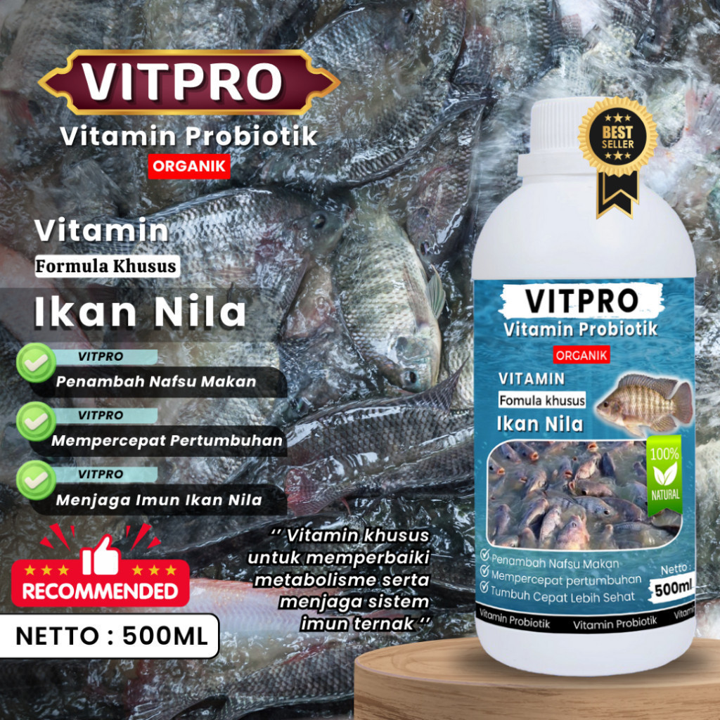 VITPRO Ikan Nila (500ml)  I  Penggemuk Ikan I  Penambah Nafsu Makan Ikan L Obat Nafsu Makan Ikan 100