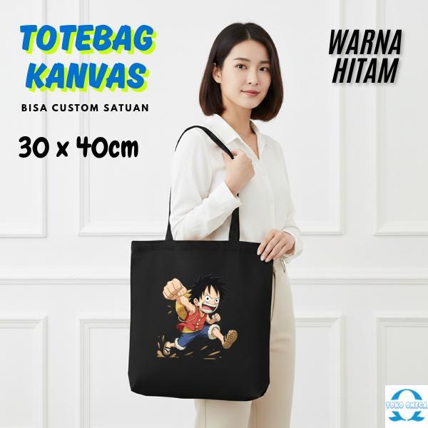 Totebag Kanvas Hitam Tebal 30x40 Cm Custom Full Color untuk Seminar Workshop dan Keperluan Kerja | V
