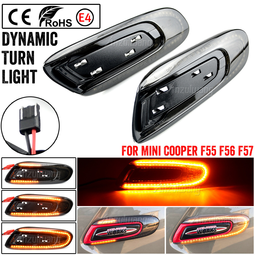 2X Dynamic LED Fender Marker Light Side Marker Lamp light Amber light smoke lens For Mini Cooper F55