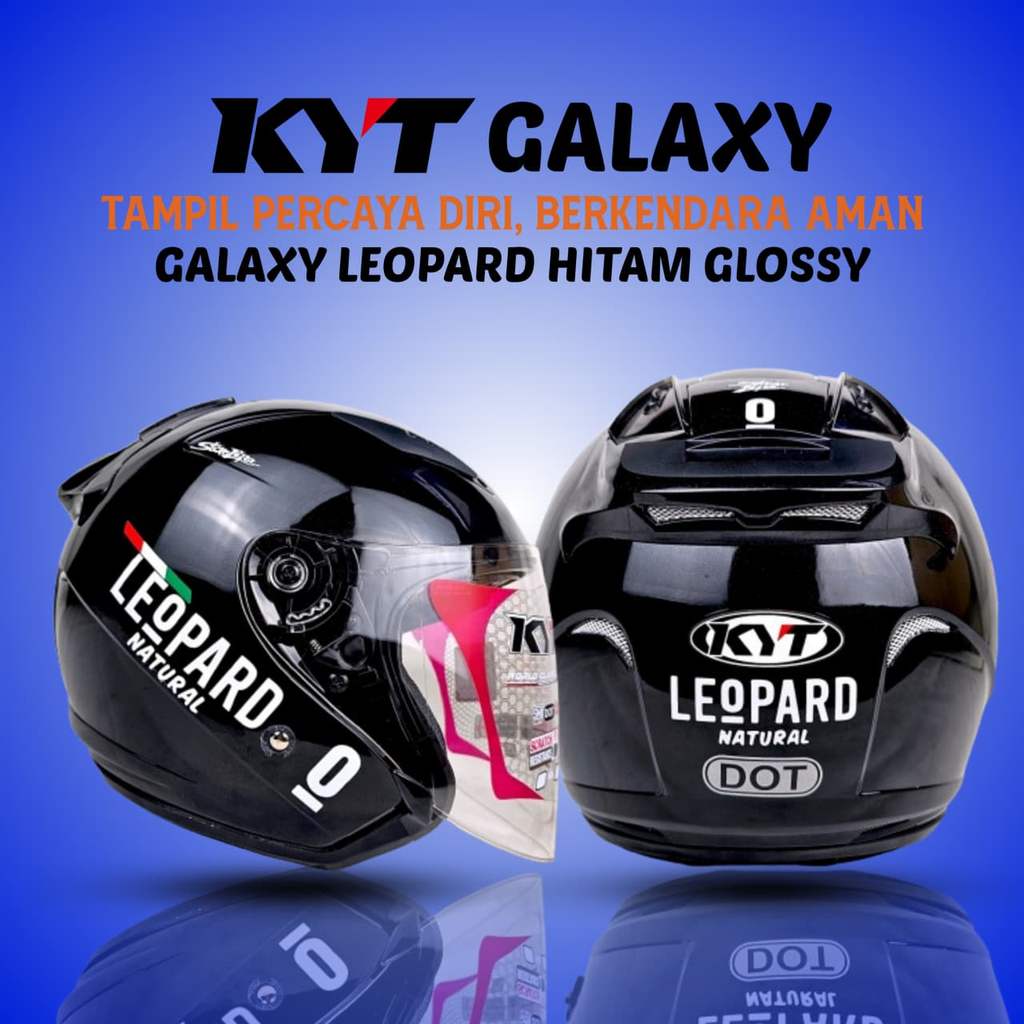 KYT GALAXY FLAT R HITAM GLOSSY LEOPARD / HELM KYT HALF FACE NEW