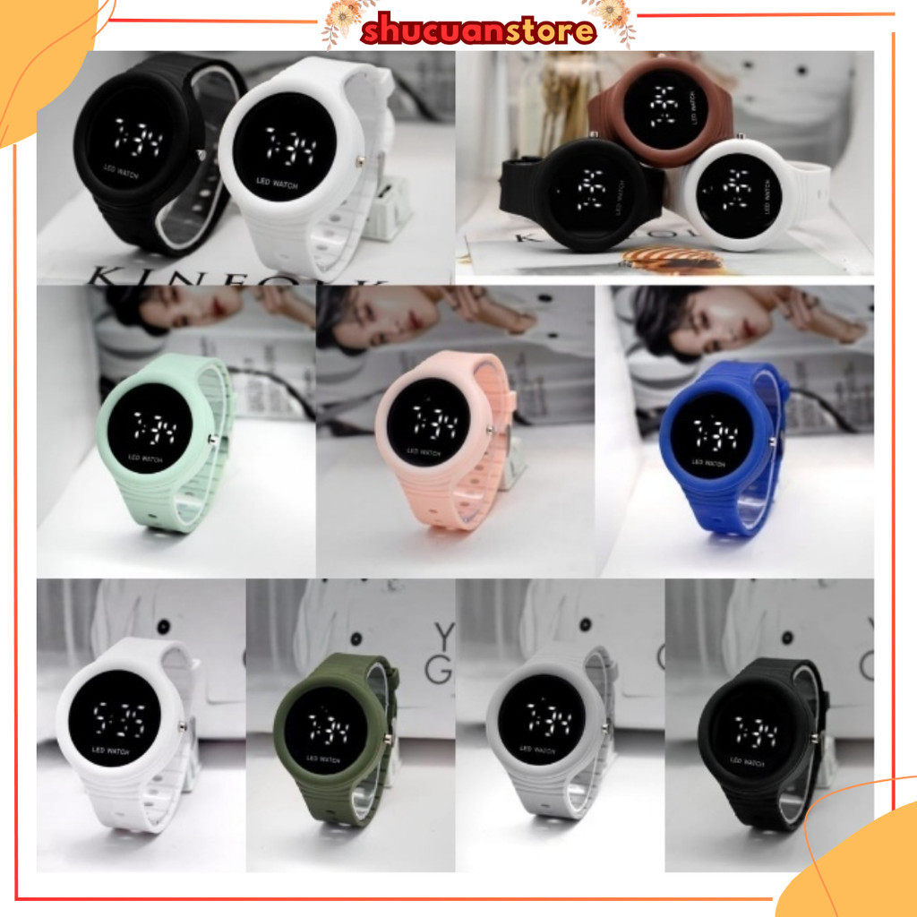 SH Jam Tangan LED Digital Pria Wanita Rubber Electronic Fashion Couple Anak Remaja Premium RM053