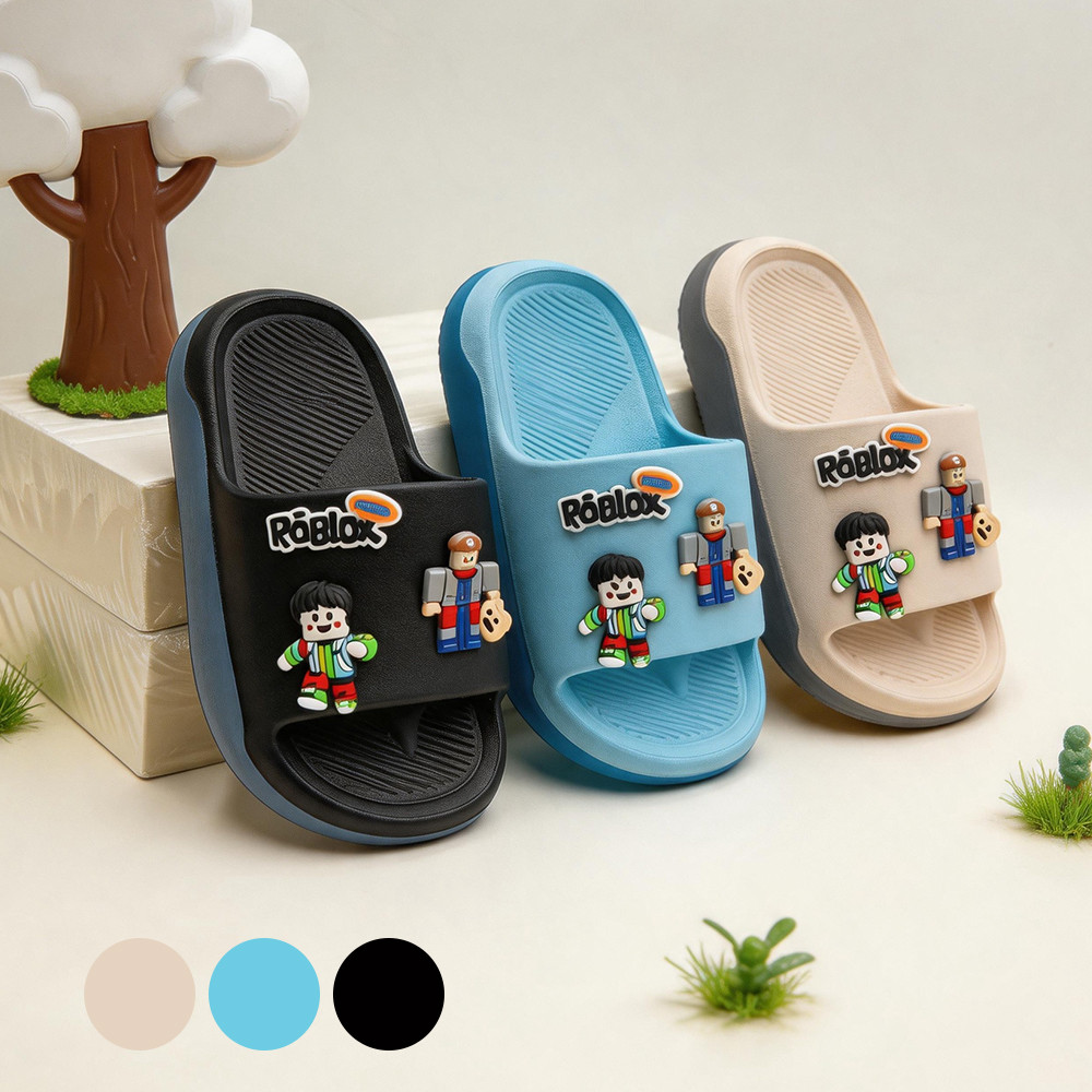 Roblox Sandal Anak Laki Laki sandal selop anak anak Free Roblox sendal anak slip on pria Ukuran 24-3