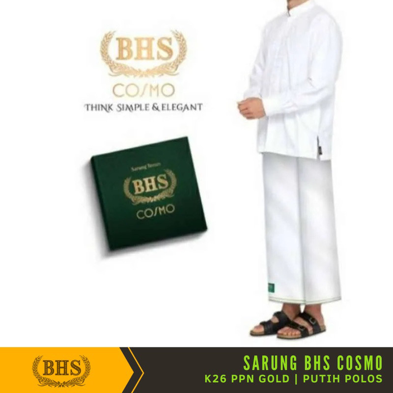 Sarung BHS Cosmo Gold Motif K26 PPN Warna Putih Polos Bahan Viscose Blend Halus dan Lembut [Garansi 