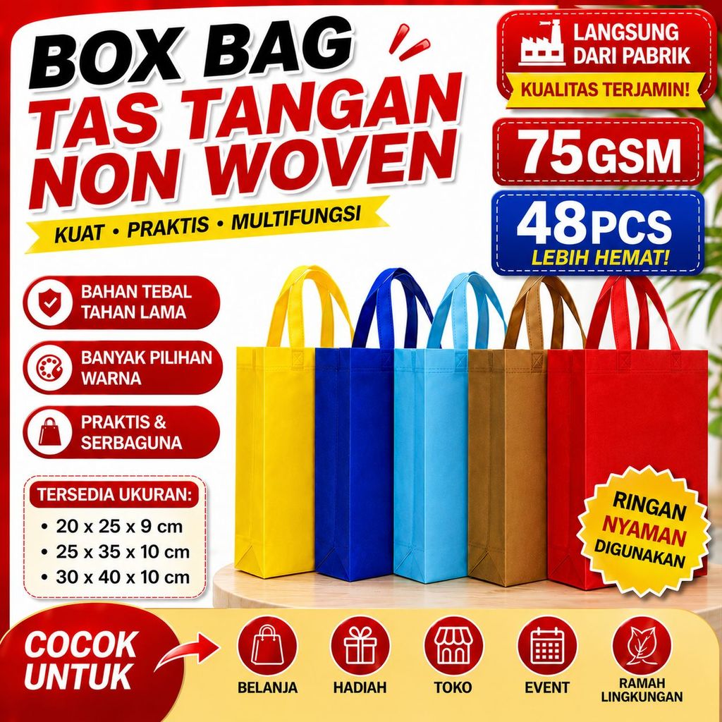 Tas Spunbond Goodie Bag untuk Box Brownies 48  PSC 20X25X9 25X35X10 30X40X10 - Tas Spunbond Brownies