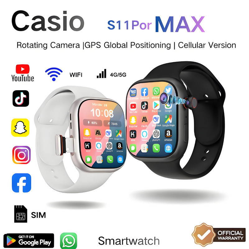 Bisa hotspot / Bisa video Call Casio S11Por MAX Smartwatch  LDS 5G Sim Card Wifi 6+256GB PlayStore B