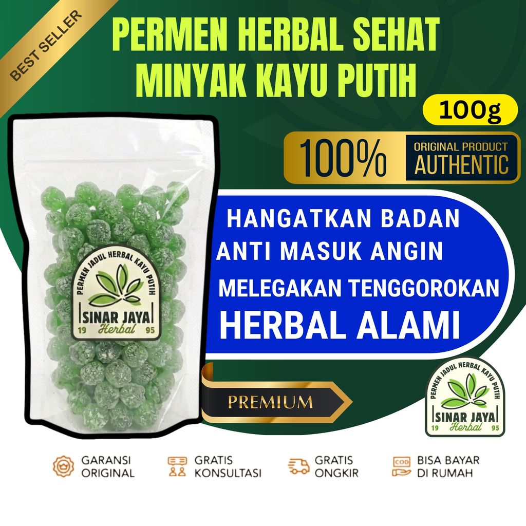 Permen Mint Kayu Putih Herbal Kemasan 100gr / Permen Minyak Kayu Putih Jadul Asli Strong