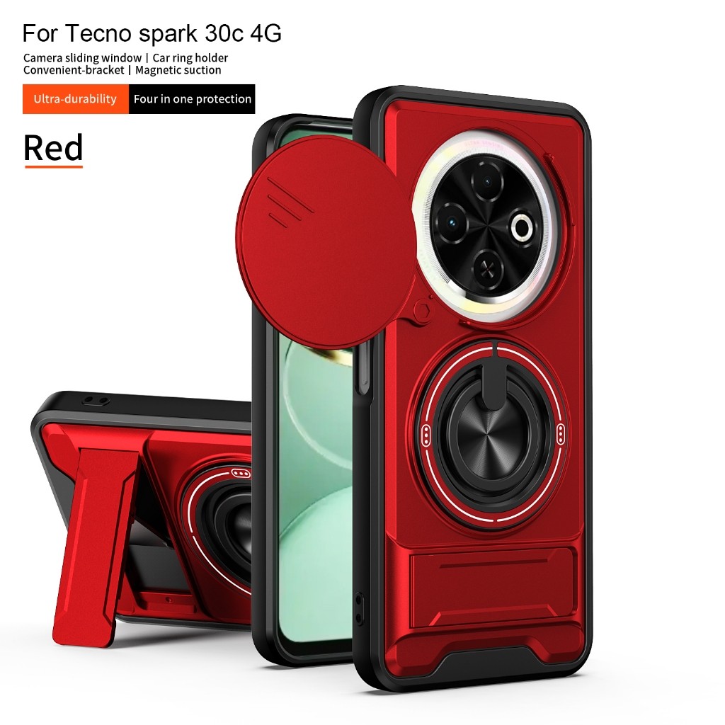 Casing Anti Guncangan untuk Infinix Tecno Spark 30C 30 Pro 4G 5G dengan Ring Stand, Pelindung Kamera