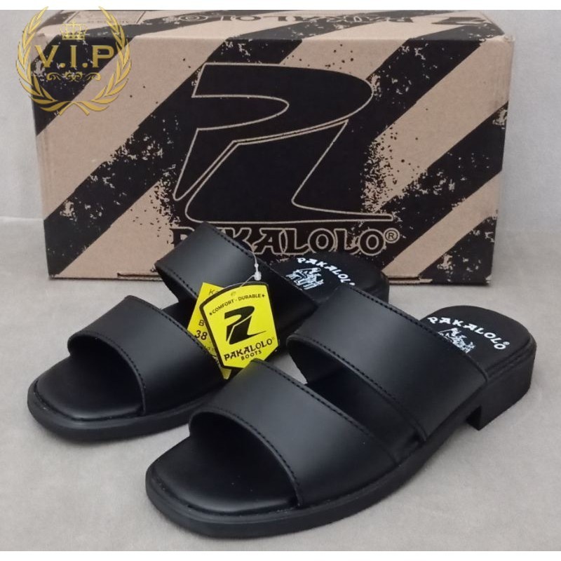 Sandal Kulit Pria Pakalolo 1913 Hitam Karet