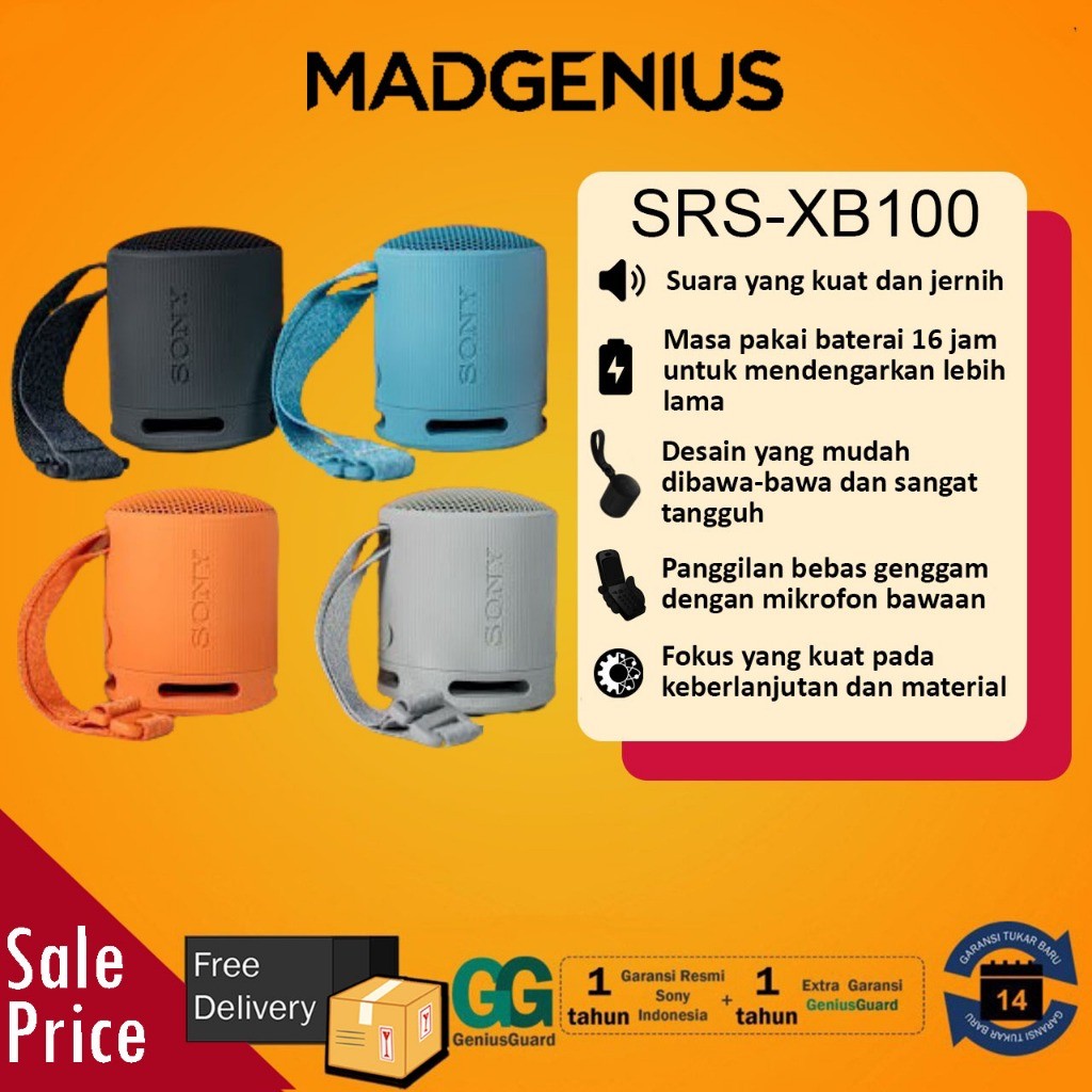 SONY Original Bluetooth Speaker Sony SRS-XB100 Speaker Nirkabel Portabel / Speaker Bluetooth SRS XB1