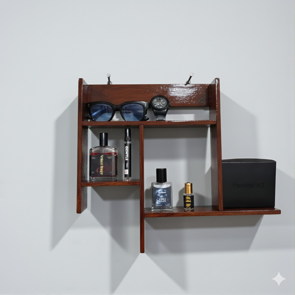 RAK KAYU DINDING  SHAPE TEMPAT HIASAN SERBAGUNA TEMPAT KOSMETIK PARFUM