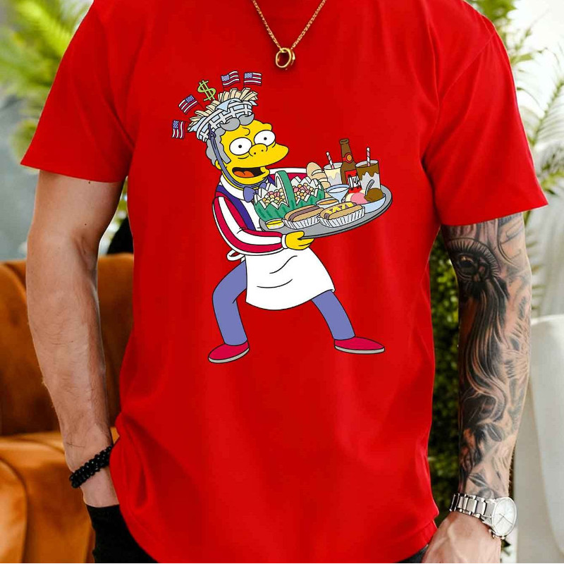 Men's Casual Short-sleeved T-shirt with Gus Simmons Print Pattern From The Simpson Family. Simpson A
