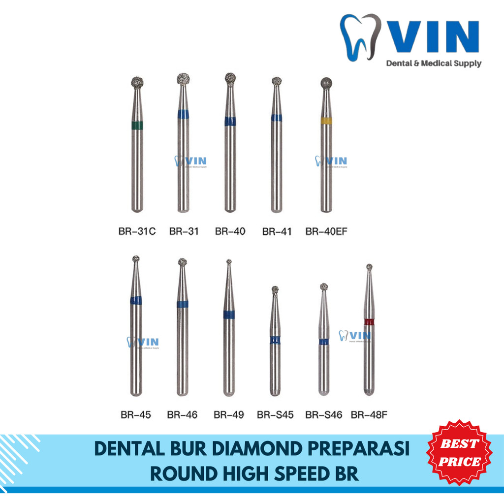 Dental diamond bur preparasi BR / mata bur prep high speed