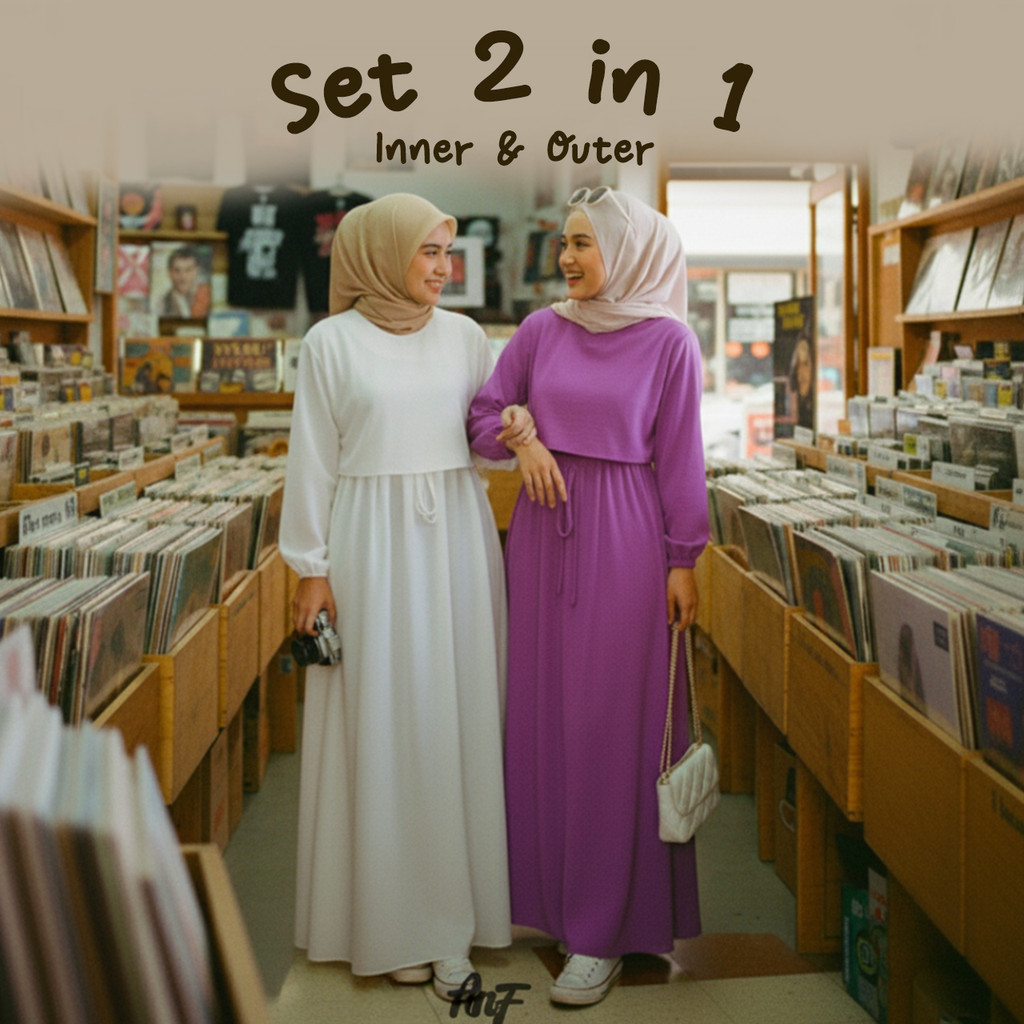 Gamis Polos Set 2 in 1 Inner dan Outer | Gamis Crinkle Busui | Gamis Remaja Dewasa Set Lebaran