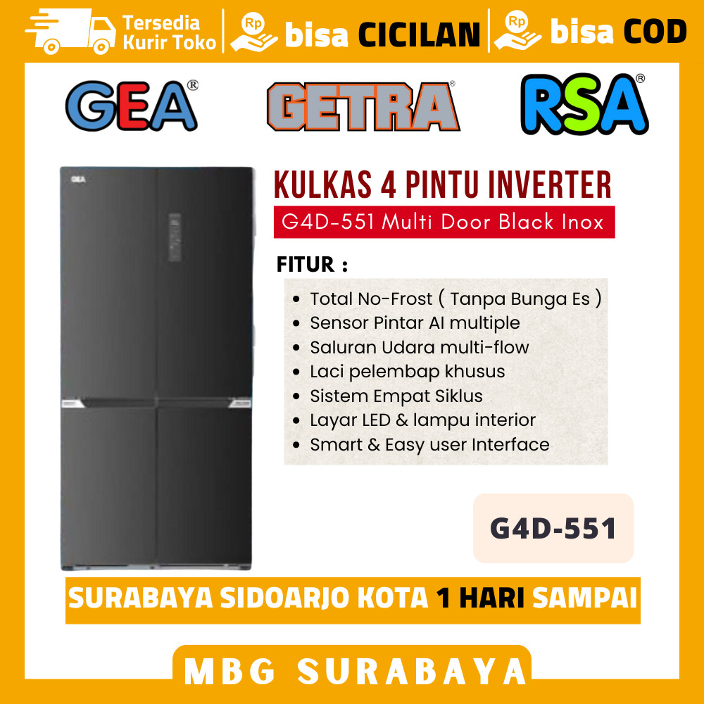 Gea G4D 551 G4D-551 Kulkas Side By Side 4 Pintu Inverter 551 Liter