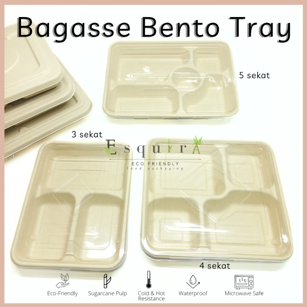 Bagasse Bento Tray 3,4,5 Sekat / BTC3-1100 / BTC4-1200 / BTC5-1400