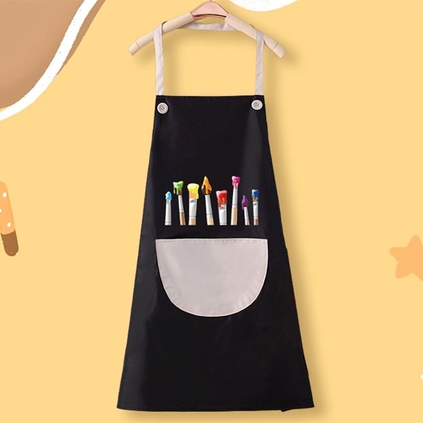 Baunis Apron Celemek Anak Melukis Hitam Apron Memasak Waterproof Anti Air Anti Minyak