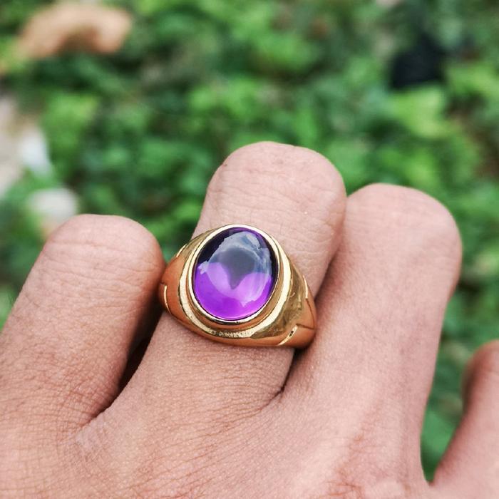 Cincin Laki-laki Kecubung bungur amethys 12x10 Ring titanium - Hitam, 7