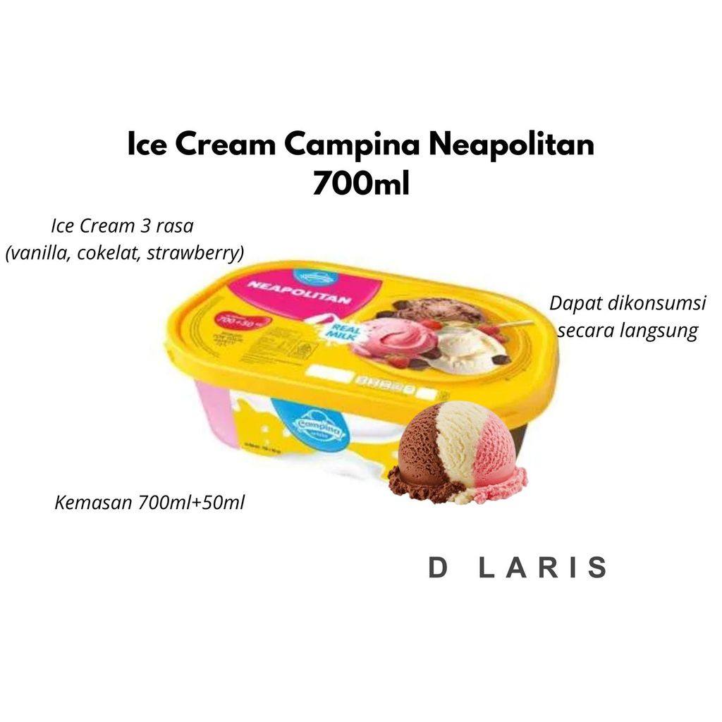 Ice Cream Campina 3 Rasa Neapolitan 700ml Kotak Box Es Krim Coklat Vanila Stoberi