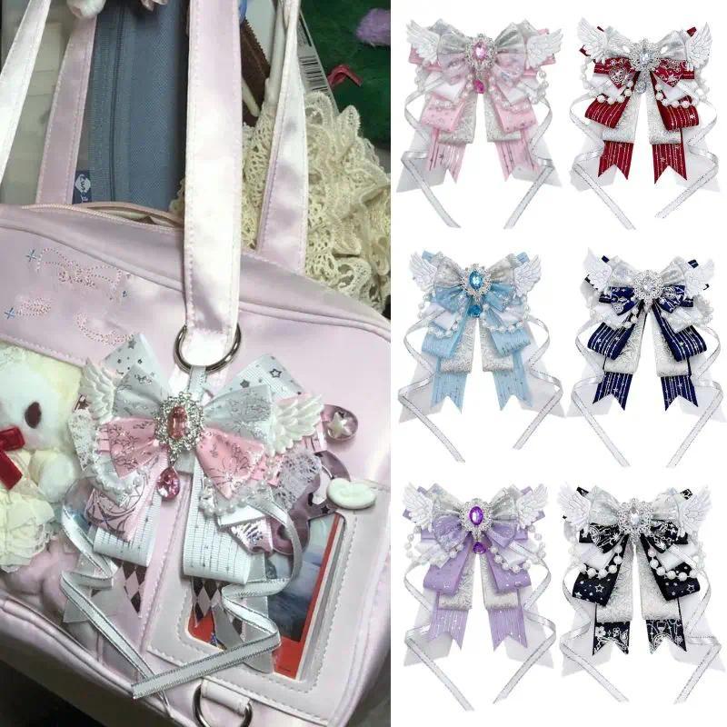 Itabag Decoration Accessories Double Layer Ribbon Bow Bag Pendant DIY Lolita Bow With Chain Anime Pe
