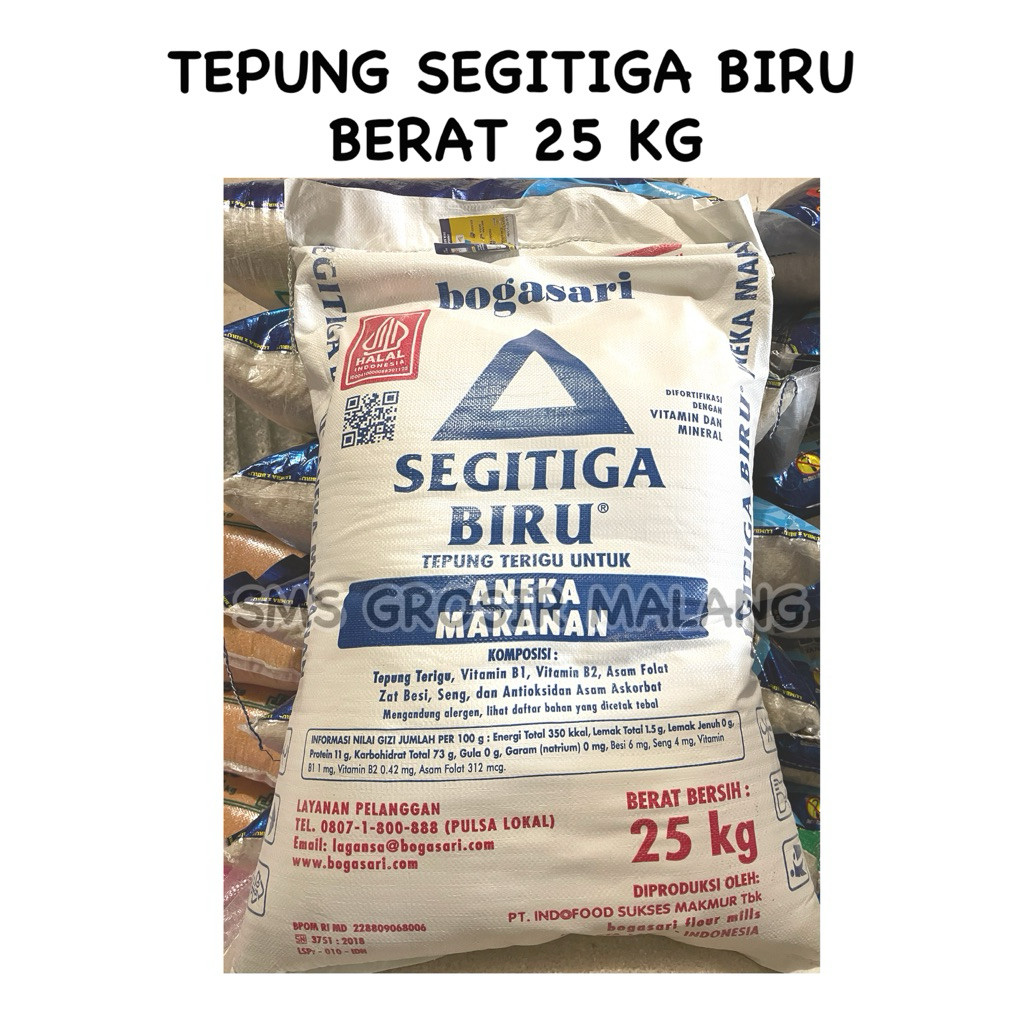 TEPUNG SEGITIGA BIRU / SEGITIGA BIRU / TEPUNG SERBAGUNA / TEPUNG ROTI / TEPUNG KUE / SEGITIGA 25 KG