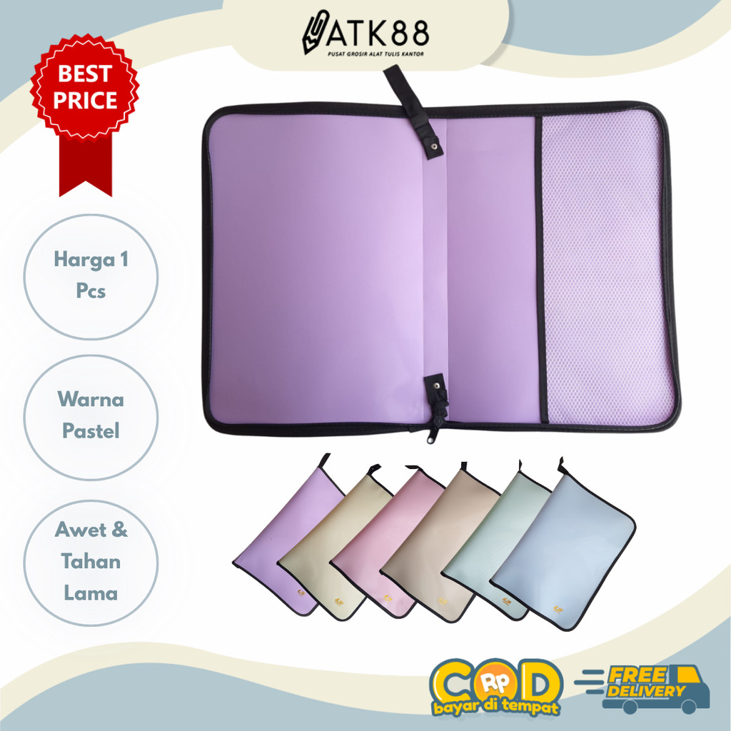 [ATK 88} Map Zipper Bag Pastel Resleting | Dokumen Organizer - Tas Map File Folder Sekolah Kantor St