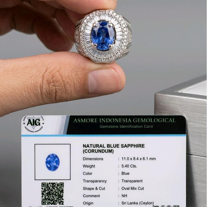 Cincin Batu Permata Blue Sapphire Srilangka Cerylon Ring Micro Taper Bertabur Zircon