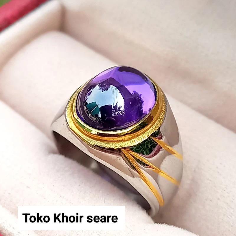 CINCIN BATU AKIK KECUBUNG UNGU ASLI SUPER MEWAH MINIMALIS