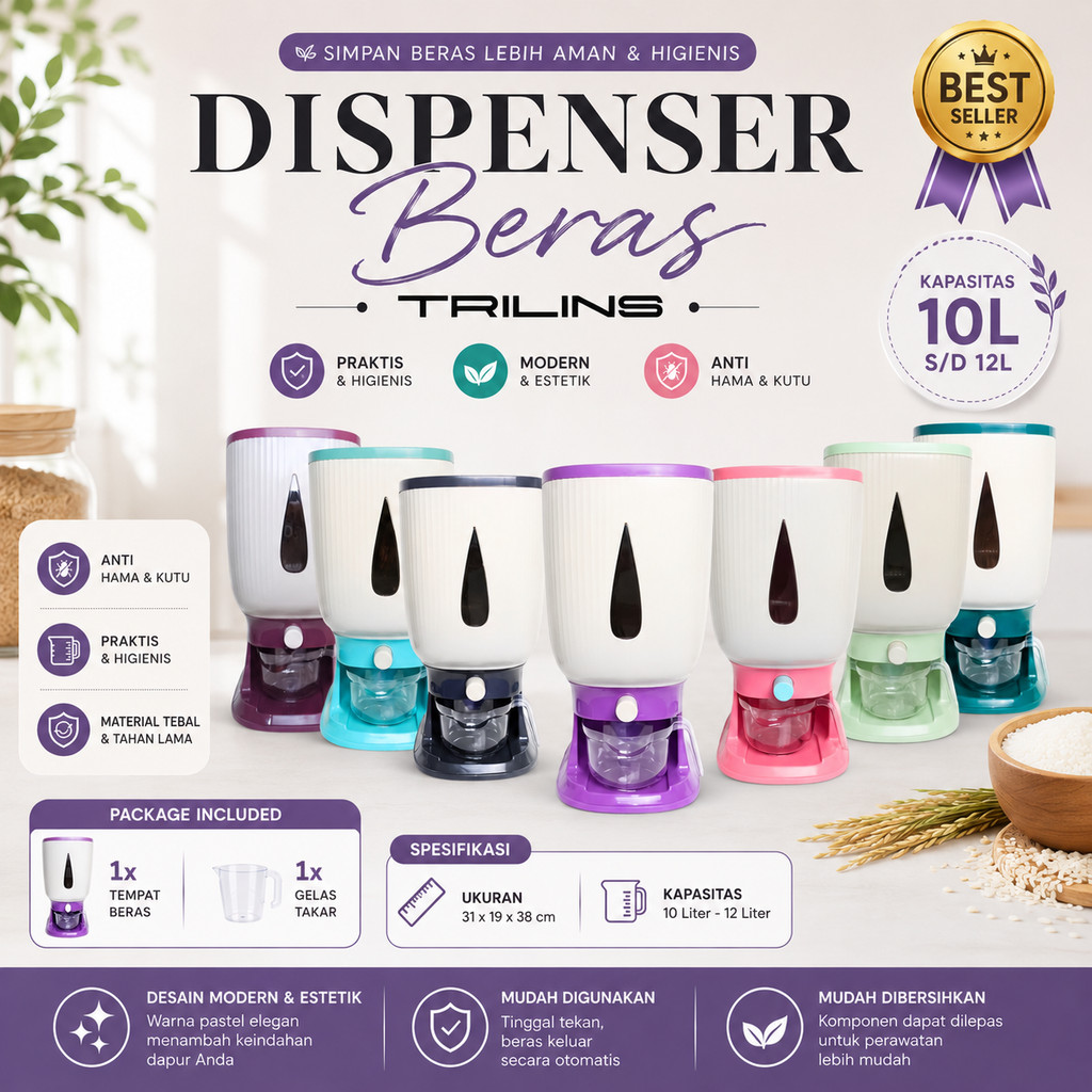 DISPENSER BERAS TRILINS MODERN Food Grade Dispenser Box Tempat Penyimpanan Beras Berkualitas Murah