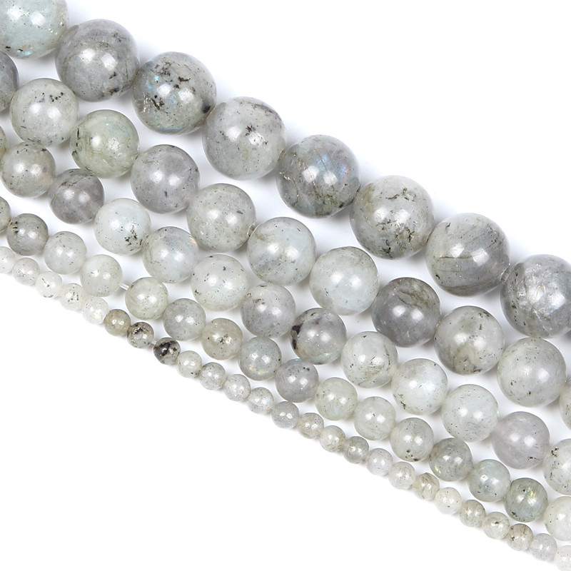 Silver Wire Labradorite Natural Stone Beads Round Loose Spacer Bead For Jewelry Making DIY Charm Bra