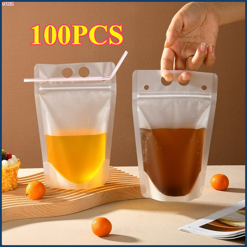 100PCS Standing Pouch Minuman Unik / Plastik Ziplock Klip Minuman / Stand Up Drink Bag