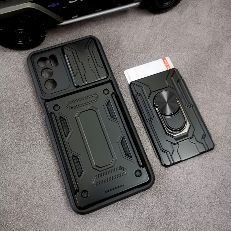 Oppo A16 - CardX Flip Lens Card Ring Rugged Armor Case Shockproof