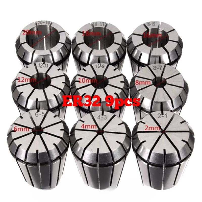 collet set ER32 2mm-20mm set 9pcs. bukan OZ25. cocok untuk arbor MT2 MT3 MT4 NT30 NT40 R8 BT30 BT40