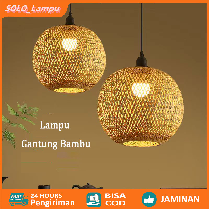 Bola lampu E27 gratis Lampu Gantung Bambu Lampu Gantung Rotan Lampu Hias Ruang Tamu Lampu Gantung Me