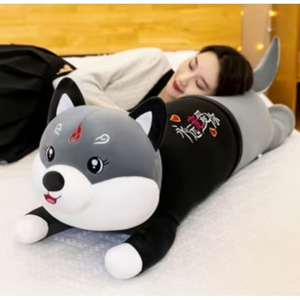 Boneka Guling Lying dog 50 Cm Bahan Halus Lembut Mainan Anak