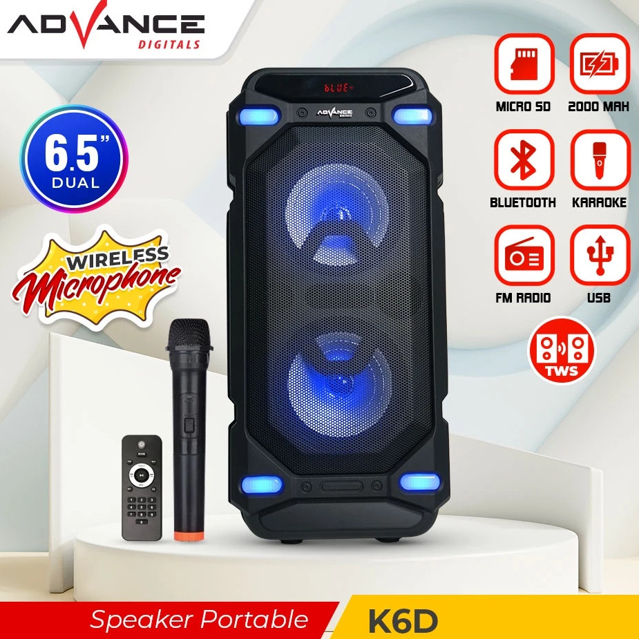Advance K6D Speaker Bluetooth Hifi Karaoke Wireless Portable Super Bass Aktif BONUS Mic Wireless
