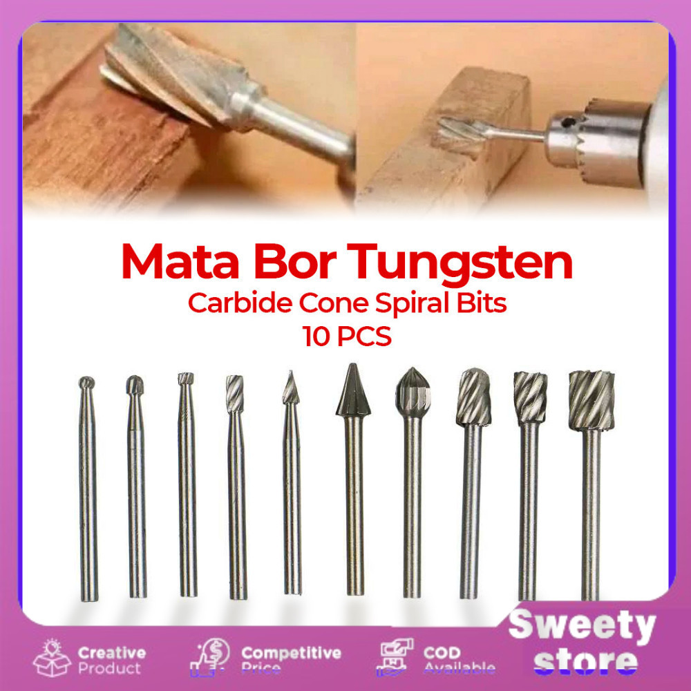 Taffware Mata Bor Tungsten Carbide Cone Spiral Bits 10 PCS Mata Bor Tungsten Carbide Cone Spiral