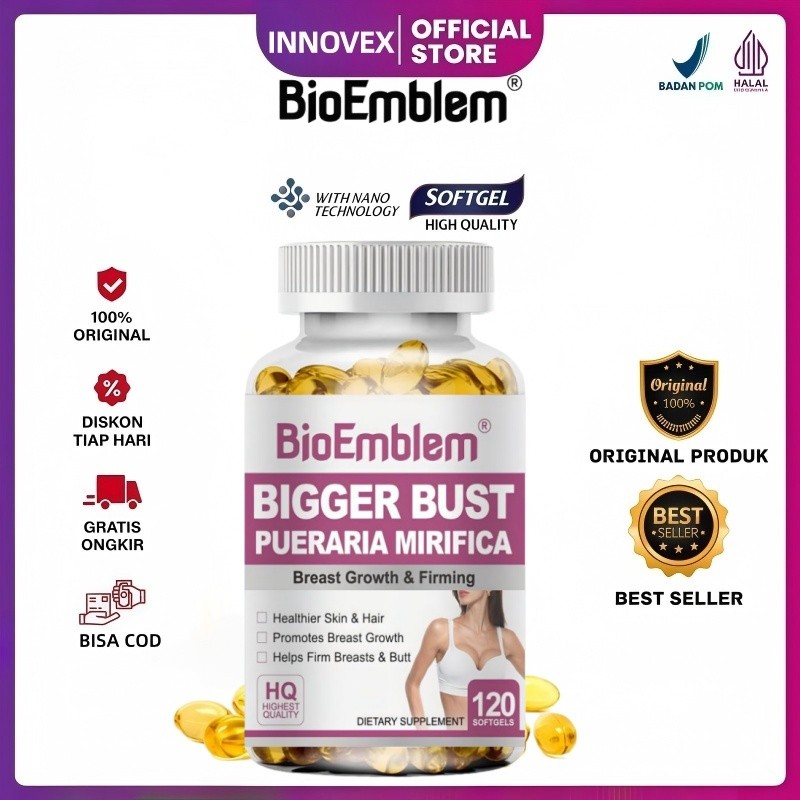 INNOVEX - BioEmblem 120 kapsul Pembesar Payudara/Pengencang Bokong, mengandung ekstrak Pueraria Miri
