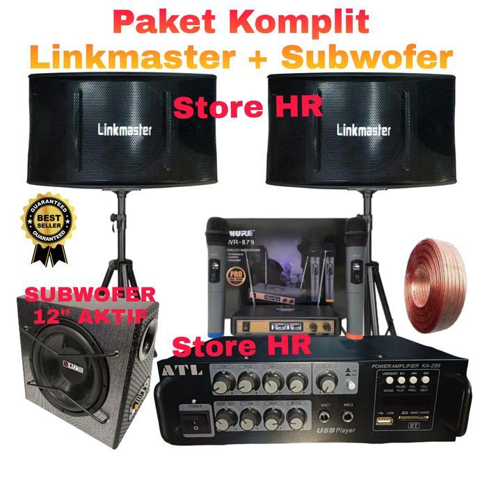 paket karaoke komplit speaker linkmaster 10 inch SUBWOFER 12" aktif