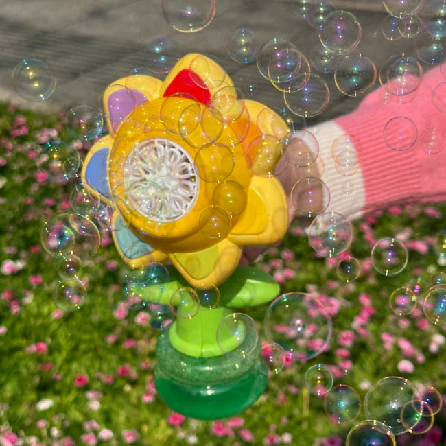 Mesin Gelembung Bunga Matahari Elektrik Otomatis Mainan Anak dengan Gelembung Menari Bercahaya