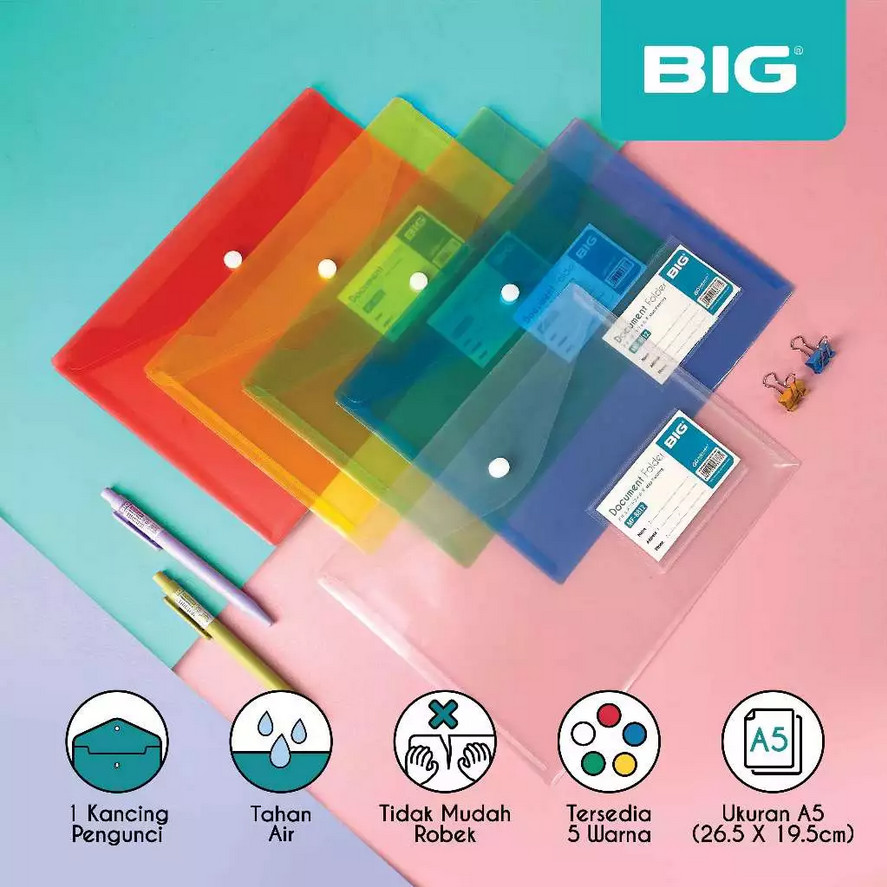 (1 PCS) MAP KANCING BIG A5 MF-8812 / TRANSPARAN PASTEL PLASTIK DOKUMEN FILE ORGANIZER ATK KANTOR ATK