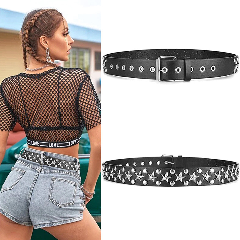 Sturdy Punk Girl Bullet Rivet Belt; Fashionable Goth Inspired Leather Waistband