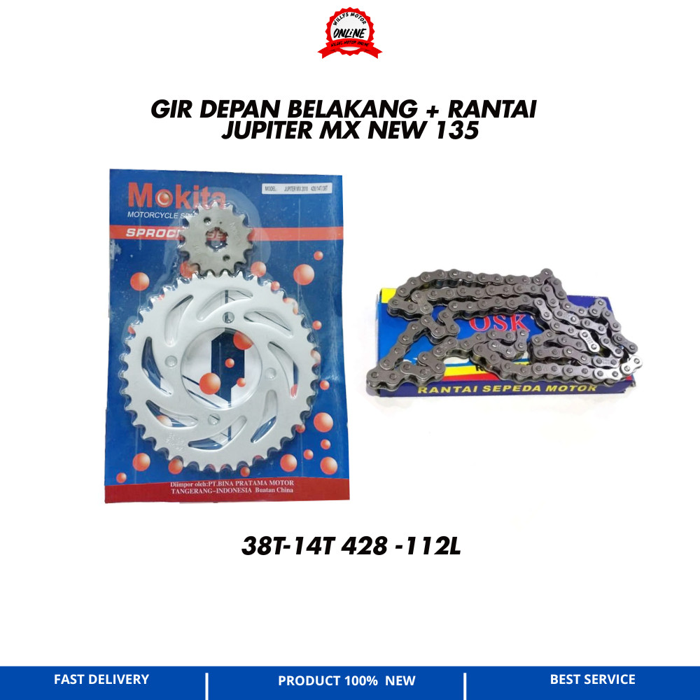 GIR JUPITER MX NEW 38T-14T 428 MOKITA GEAR DEPAN BELAKANG JUPITER MX NEW