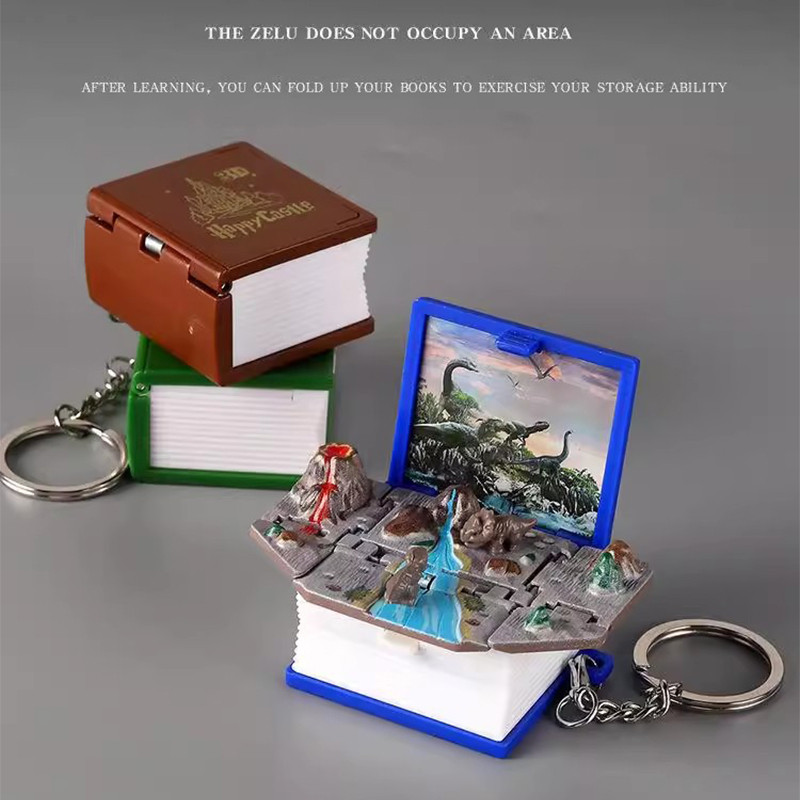 Mini 3D Book Folding Book Sports Chrismas Scene Keychain Educational Toys Miniatures Gift Toys Decor